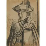 Roy De Maistre, Study of a Woman in Fancy Dress, charcoal on paper
