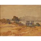 Gwen Barringer, Construction of a Bridge, Sydney - View Towards Balmain, watercolour on paper