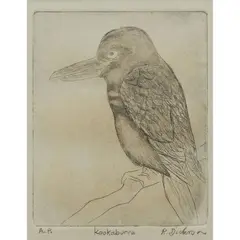 Kookaburra by Robert Dickerson, etching, AP, sold Mar 2026