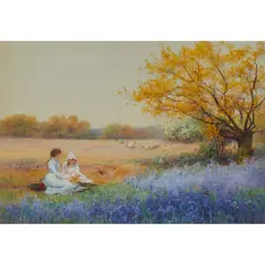 Benjamin D. Sigmund, Picnic by the Bluebells, 1897, watercolour on paper
