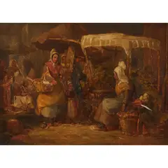 Frederick Goodall, The Market Place Havre, oil on panel