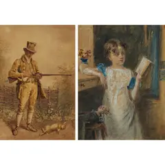 William Henry Hunt, Reading; and The Gamekeeper, Reading: pastel on paper; Gamekeeper: watercolour on paper (2)