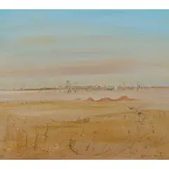 Arthur Boyd, Wimmera Landscape with Wildflowers, c.1976, oil on board