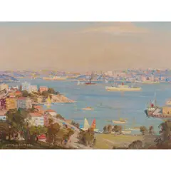 James Ranalph Jackson, Autumn, Sydney Harbour From Neutral Bay, oil on board