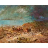 Hugh Sawrey, Running the Gauntlet - Charleville to Roma Run, Western Queensland, oil on canvas
