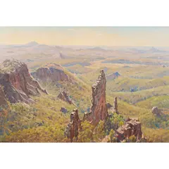 Max Middleton, (The Breadknife from the Grand High Tops Lookout, Warrumbungle National Park, New South Wales), oil on canvas