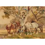 Harold Septimus Power, (Draught Horses at Rest), watercolour on paper