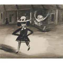 (Schoolgirls) by Charles Blackman, c.1950s, charcoal on paper, sold Mar 2026
