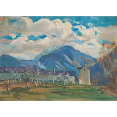Ethel Carrick, The Twin Peaks, gouache on paper
