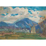 Ethel Carrick, The Twin Peaks, gouache on paper