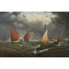 Haughton Forrest, Fishing Boats off the Eddystone Lighthouse, oil on board