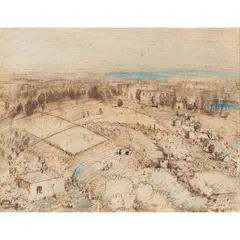 Lloyd Rees, Italian Hills, 1966, ink and wash on paper