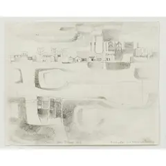 Shay Docking, Breakwater and Beach with Industry, 1964, pencil on paper