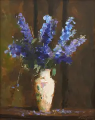Archibald Douglas Colquhoun, Delphiniums, oil on board