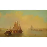 Alfred Montague, Dutch Fishing Vessels at Dusk, oil on canvas