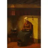 Hendrikus Johan van Langen, Dutch Interior with Woman Peeling Carrots, oil on canvas