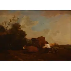 Dirck van Bergen, Milking the Cow, oil on panel