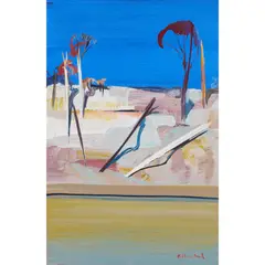 Hillside River and Trees by Arthur Boyd, oil on board, sold Oct 2025