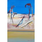 Arthur Boyd, Hillside River and Trees, oil on board