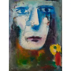 Charles Blackman, (Face with Flower), c.1960, oil on masonite