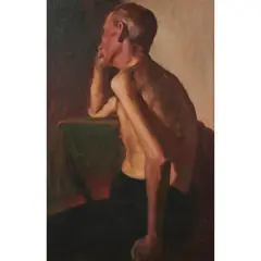 Hugh Ramsay, (Study of a Man Half-Draped, Leaning on Box), oil on canvas laid on board