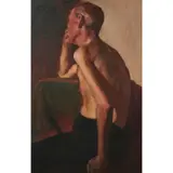 Hugh Ramsay, (Study of a Man Half-Draped, Leaning on Box), oil on canvas laid on board