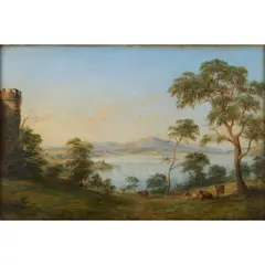 Henry Gritten, View from the Yan Yean from Bears Castle, c.1865, oil on academy board