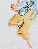 Barry Humphries, Dame Edna, pen and watercolour on paper