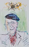 Barry Humphries, John Olsen at Bowral, pen, watercolour and crayon on paper