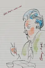Barry Humphries, Her First Chopsticks, ink and watercolour on lined paper