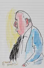 Barry Humphries, Businessman, ink and watercolour on lined paper