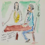 Barry Humphries, Well Graham, When Can We Talk About It?, ink and watercolour on paper