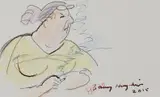 Barry Humphries, Woman Smoking, 2015, pencil, ink and crayon on paper