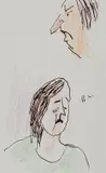 Barry Humphries, Two Faces Including Self, ink and crayons on paper