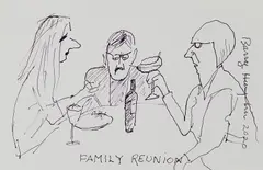 Barry Humphries, Family Reunion, 2020, ink on paper
