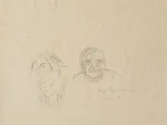 Barry Humphries, Sketches, Nigel Boonham and Self, 2018, pencil on folded paper