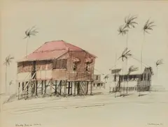 Michael Shannon, Windy Day in Cairns, 1968, ink and watercolour on paper
