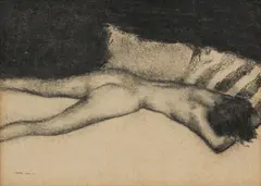 Leon Hall, Nude and Cushions, charcoal on paper