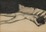 Leon Hall, Nude and Cushions, charcoal on paper