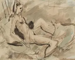 Female Nude by Francis Lymburner, ink and wash on paper, sold Jun 2025