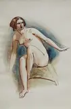 William Edward Frost, Seated Nude, c.1840, ink and watercolour on card
