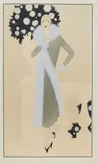 Reynaldo Luza, Lady with Blue Trim Coat, pencil and gouache on paper