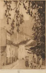 Jessie Traill, Between Showers, Carcassonne, 1927, etching, ed. 9/25