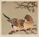 Ethleen Palmer, Masked Finches, 1936, linocut, ed. 27/75