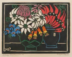 Margaret Preston, Sturt's Desert Pea, 1925, hand-coloured woodcut
