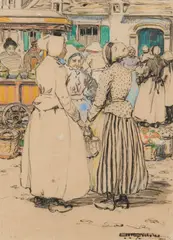 Hilda Rix Nicholas, In the Market Place, Etaples, c.1912-1914, coloured pastel on paper
