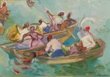 Isabel May Tweddle, Merchants on the Suez Canal, oil on canvasboard