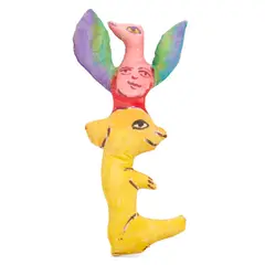 Dog-Bird by Mirka Mora, c.1974, synthetic polymer paint on cotton soft sculpture doll, double-sided, sold Sep 2025