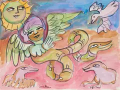 Mirka Mora, The Sun is always Watching, c.1985, watercolour and gouache on paper