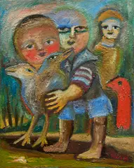Mirka Mora, Children Playing in the Forest, 1984, oil on canvas